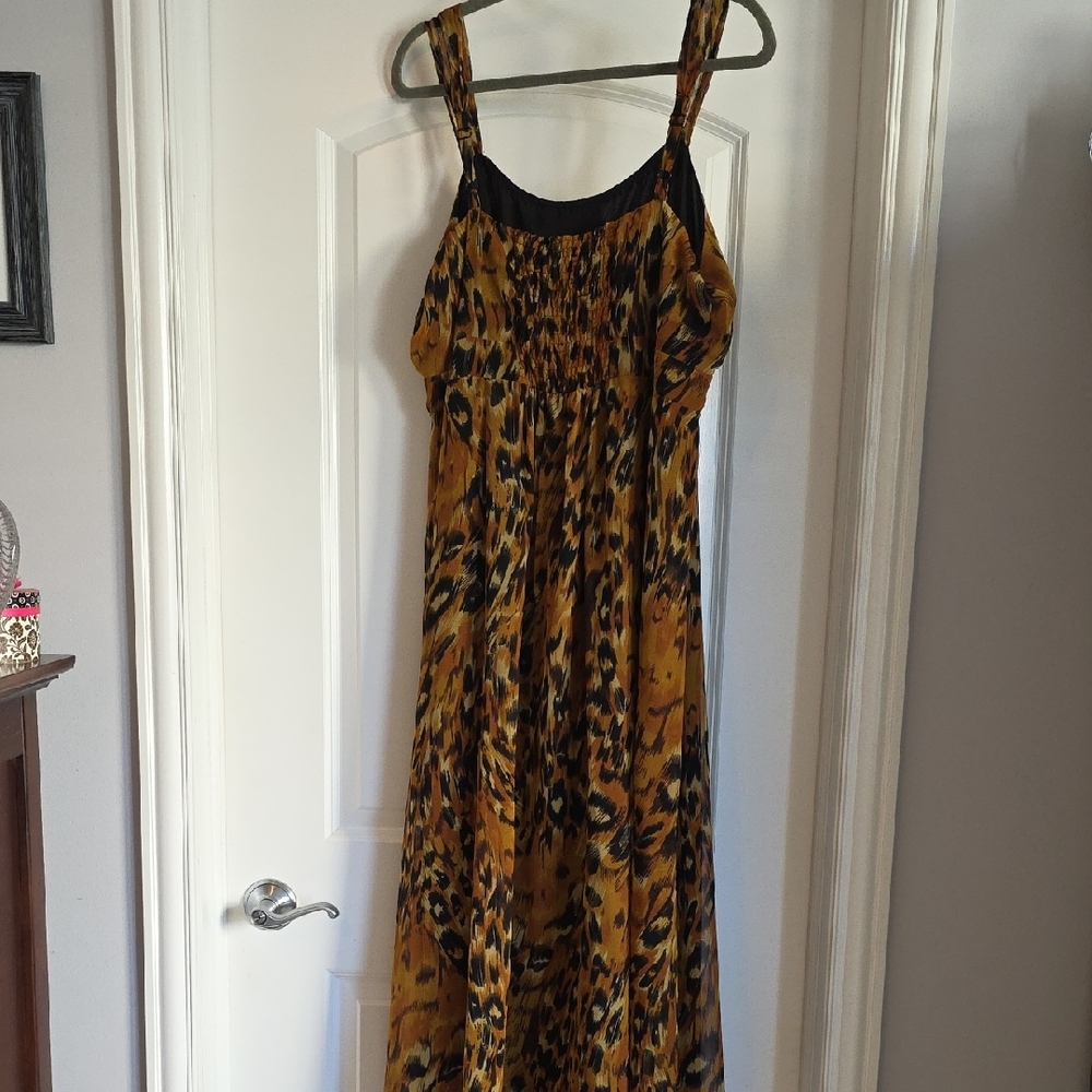 Maxi Dress in Mustard Animal Print with Gold Trim - Picture 3 of 7